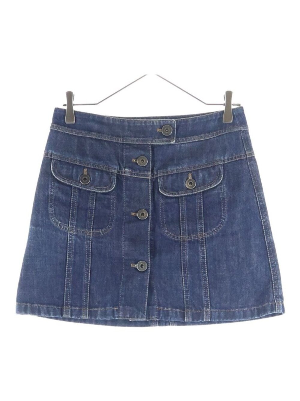 Prada Side Button Denim Skirt Detail Indigo
